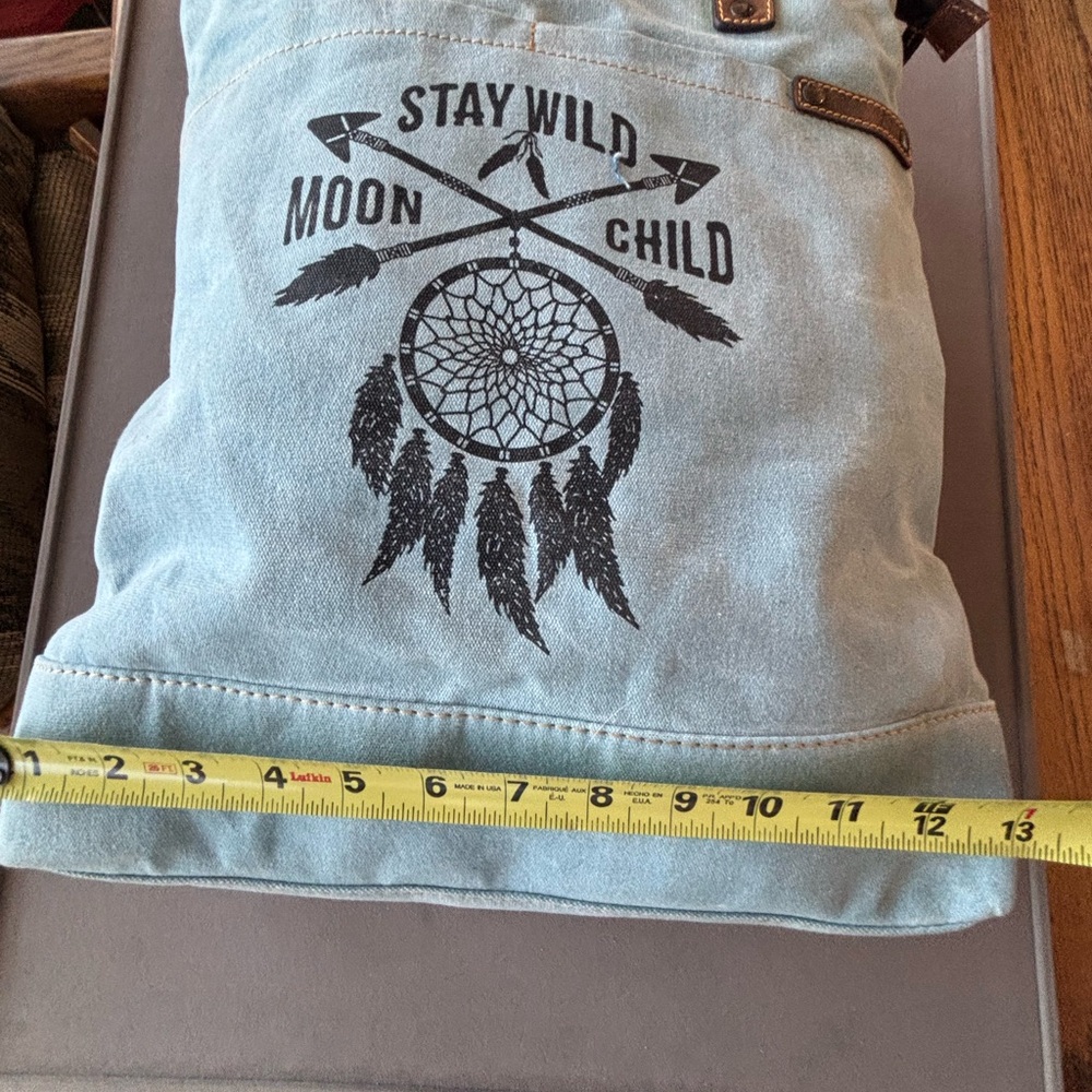 Myra Bag Blue Canvas Tote with Dreamcatcher Design, Stay Wild Moon Child. - Picture 7 of 8